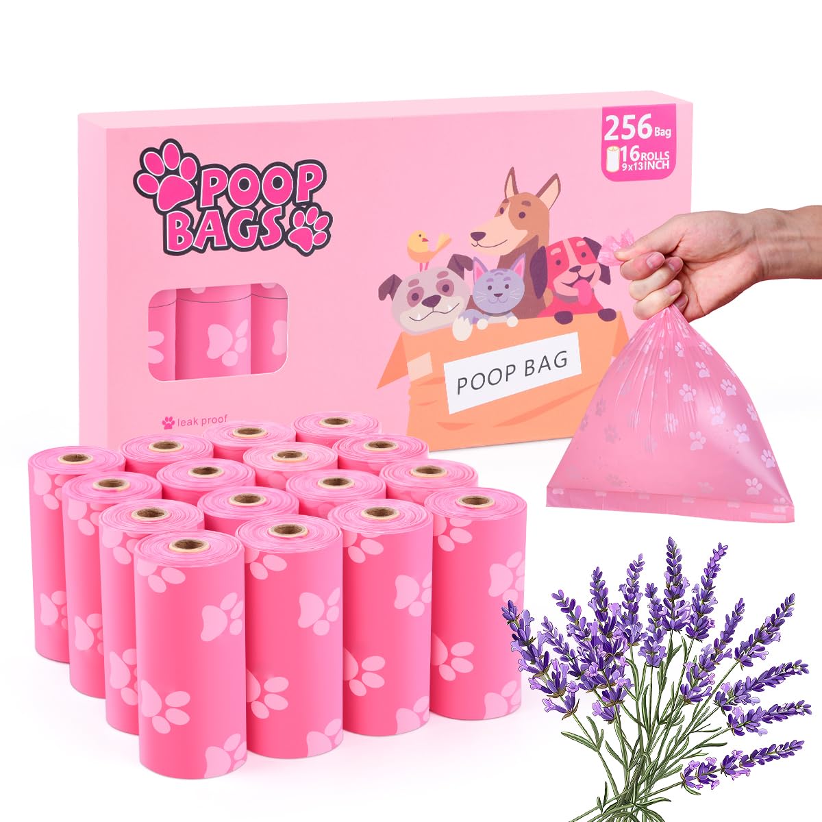 PPEIWASTE sacs crottes 256 rouleaux rose, parfait pour les promenades quotidiennes.