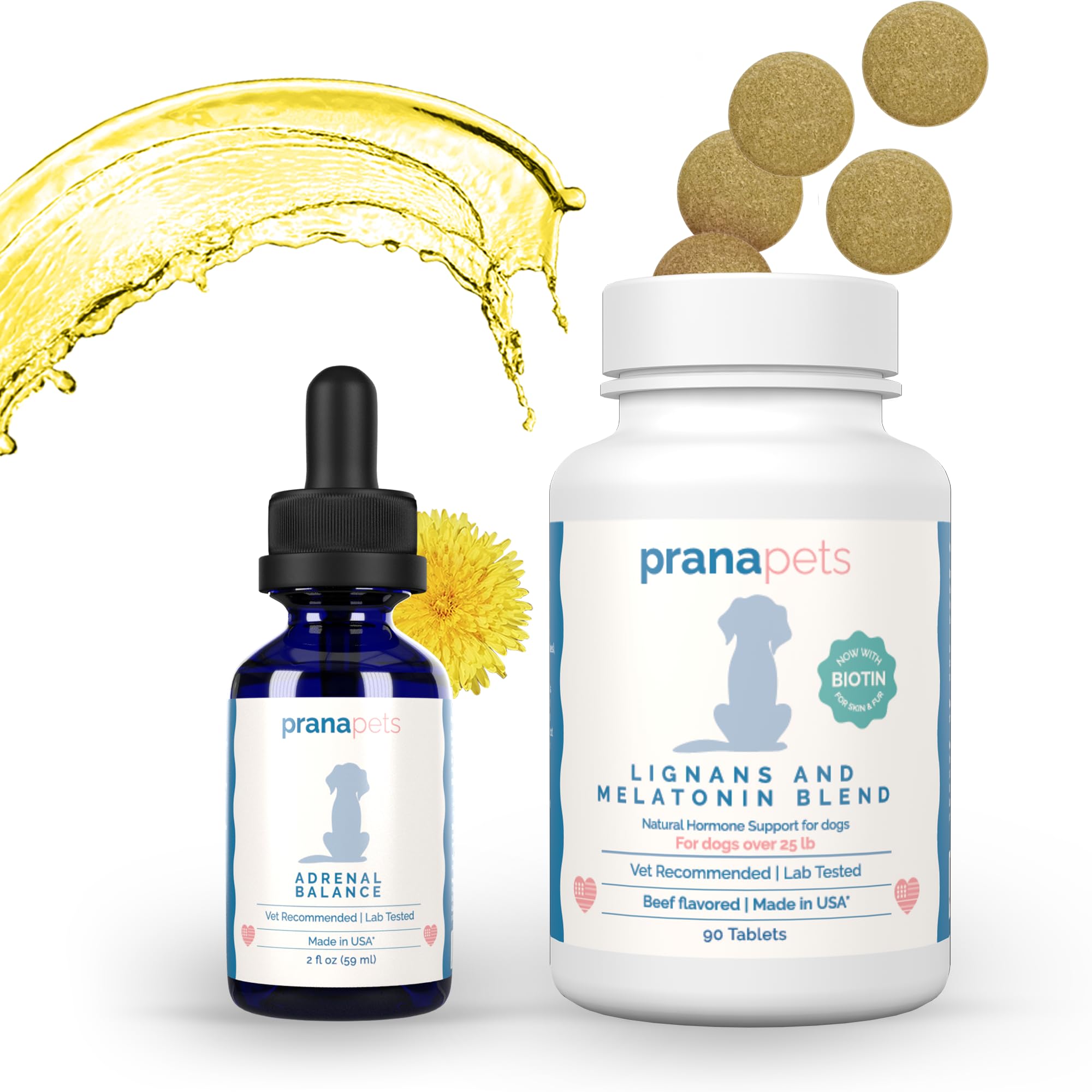 Prana Pets Adrenal Balance – flacon doseur, soutien potentiel de l'équilibre surrénalien chez les chiens.
