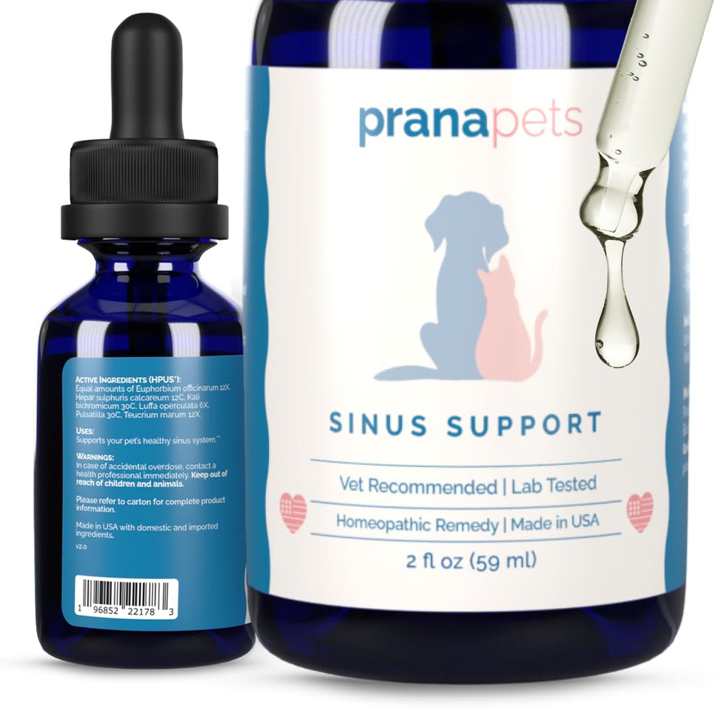 PranaPets Sinus Support – bouteille-gouttes, soutien nasal naturel pour chiens et chats.