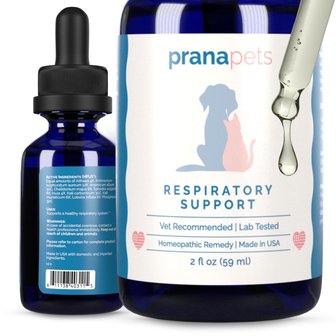 Bouteille PranaPets – soutien respiratoire potentiel pour chiens et chats.