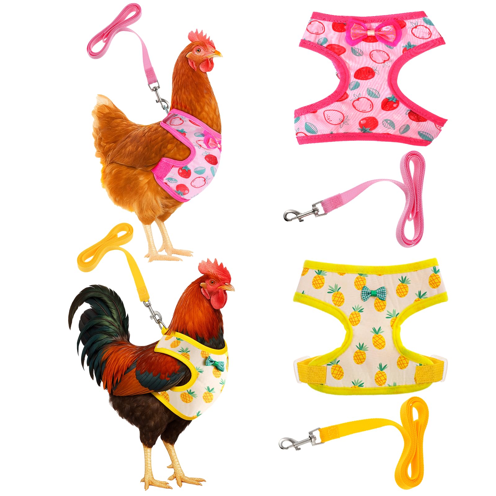 Harnais Prasacco pour poulet au motif fraise-ananas, confort lors des sorties.