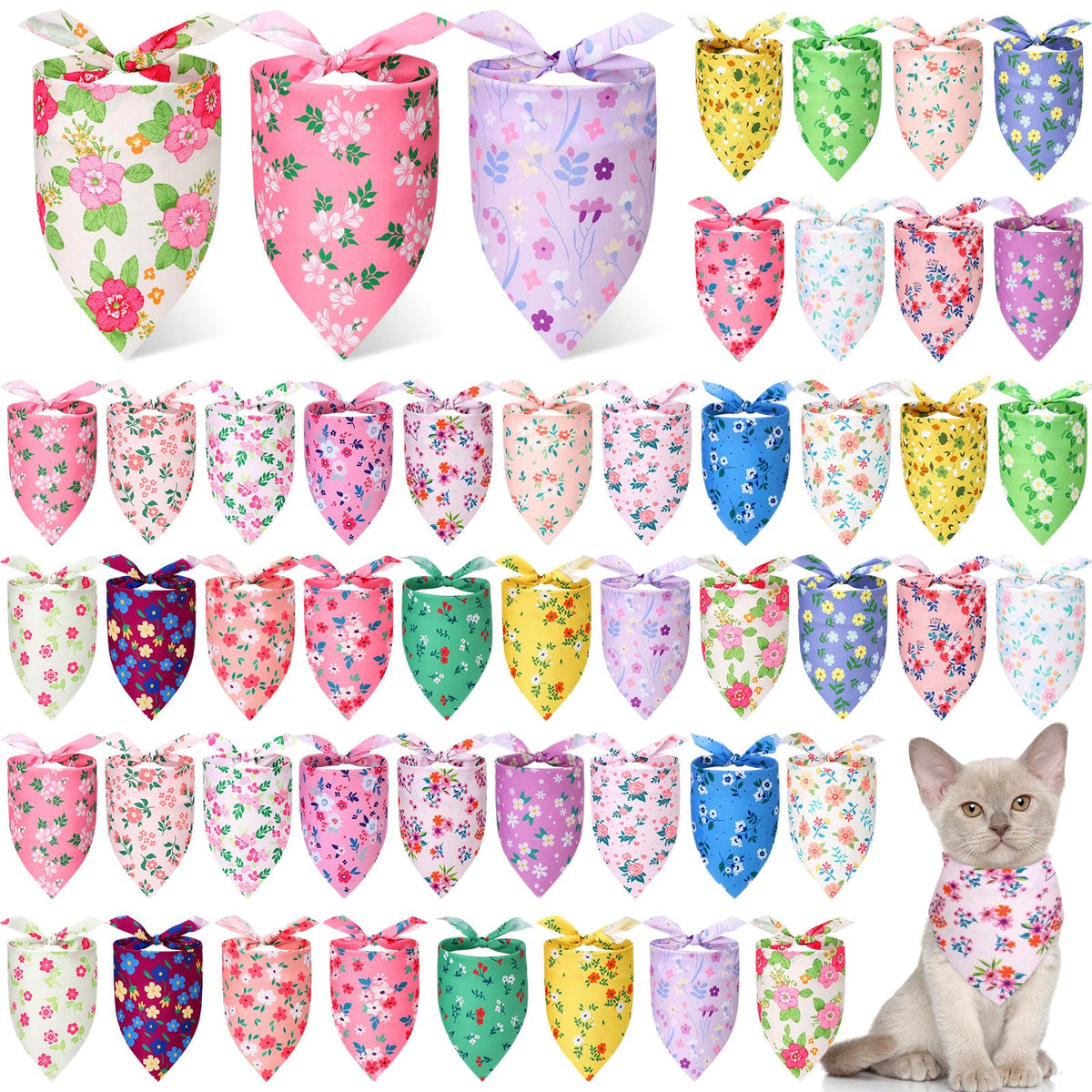 Bandana Preboun pour chien avec motifs printaniers floraux, prêt pour photos et fêtes.
