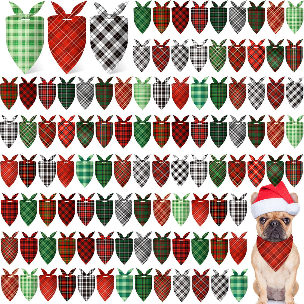 Bandanas Preboun pour chien plaid Noël, 200 pièces idéales pour fêtes et photos.