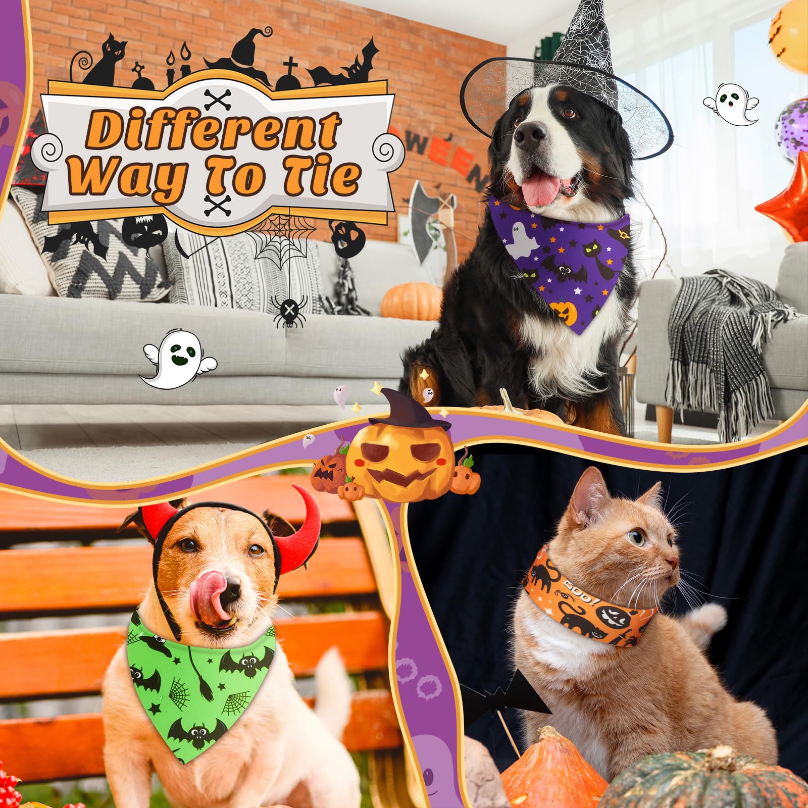 Bandanas Preboun Halloween chapeau sorcier, style festif pour costumes et fêtes