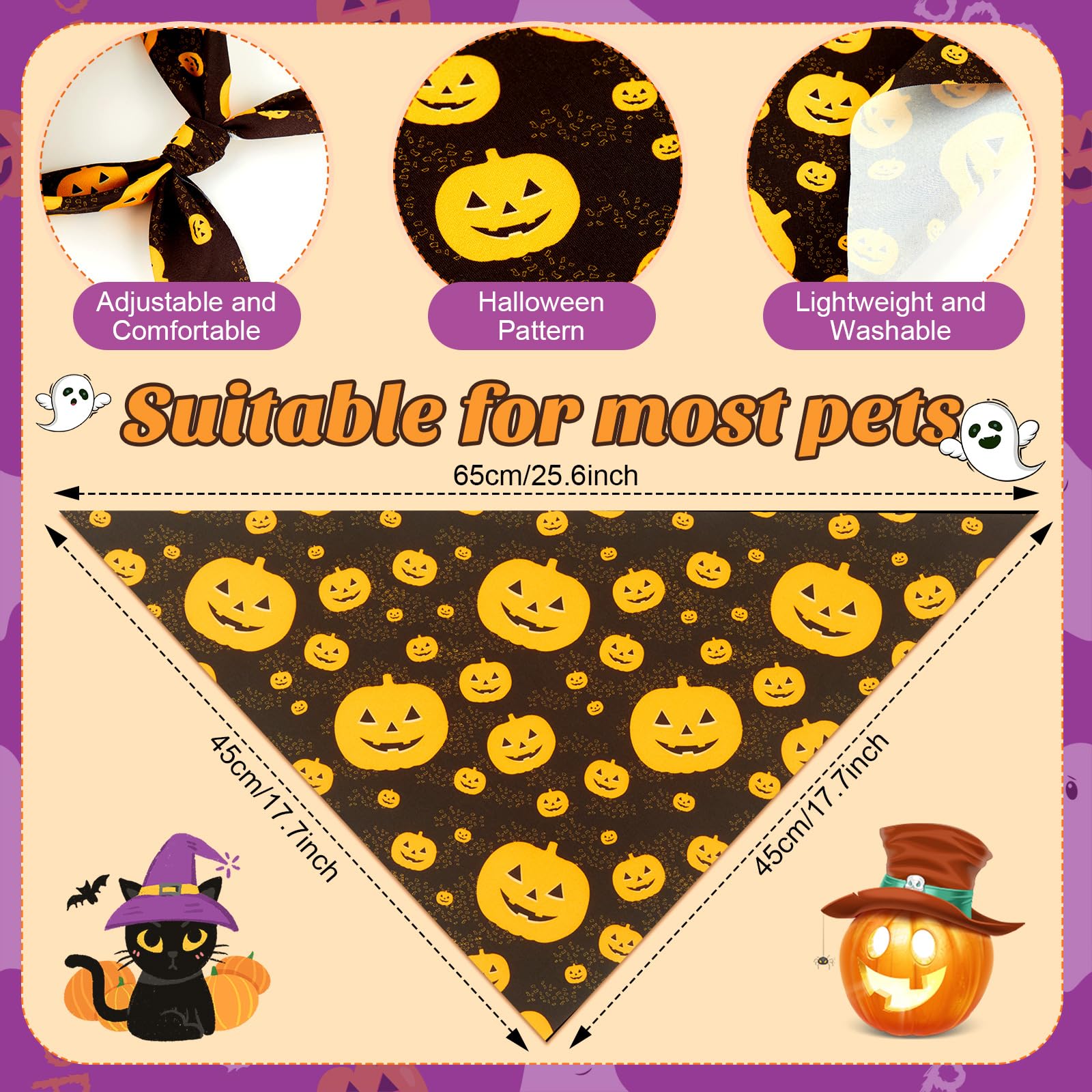 Bandanas Preboun Halloween chat noir, allure ludique pour portraits et événements