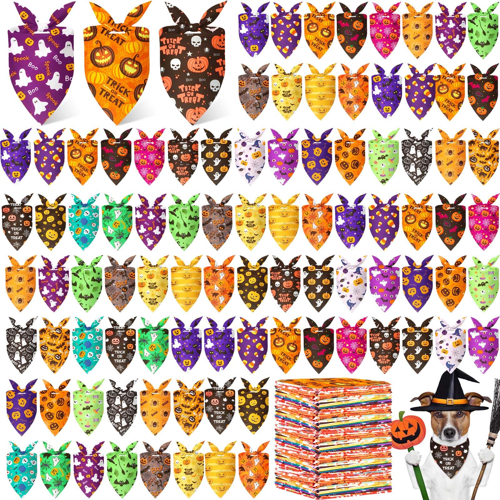 Bandanas Preboun Halloween citrouille sur chien, accessoire léger et festif pour photos