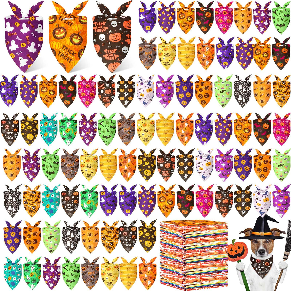 Bandanas Preboun Halloween citrouille sur chien, accessoire léger et festif pour photos