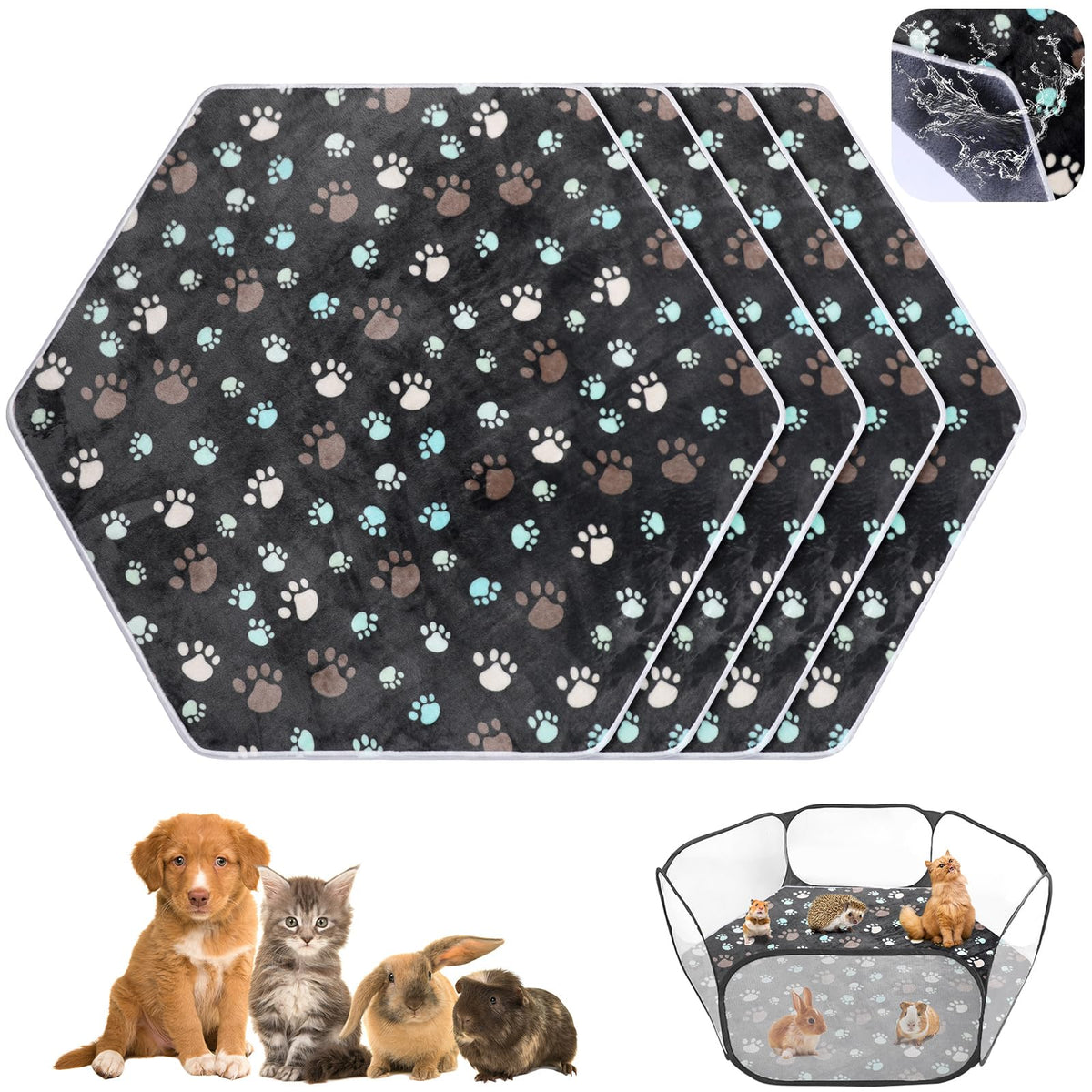 Preboun tapis hexagonal imperméable pour petit animal, protège le sol pendant les jeux.