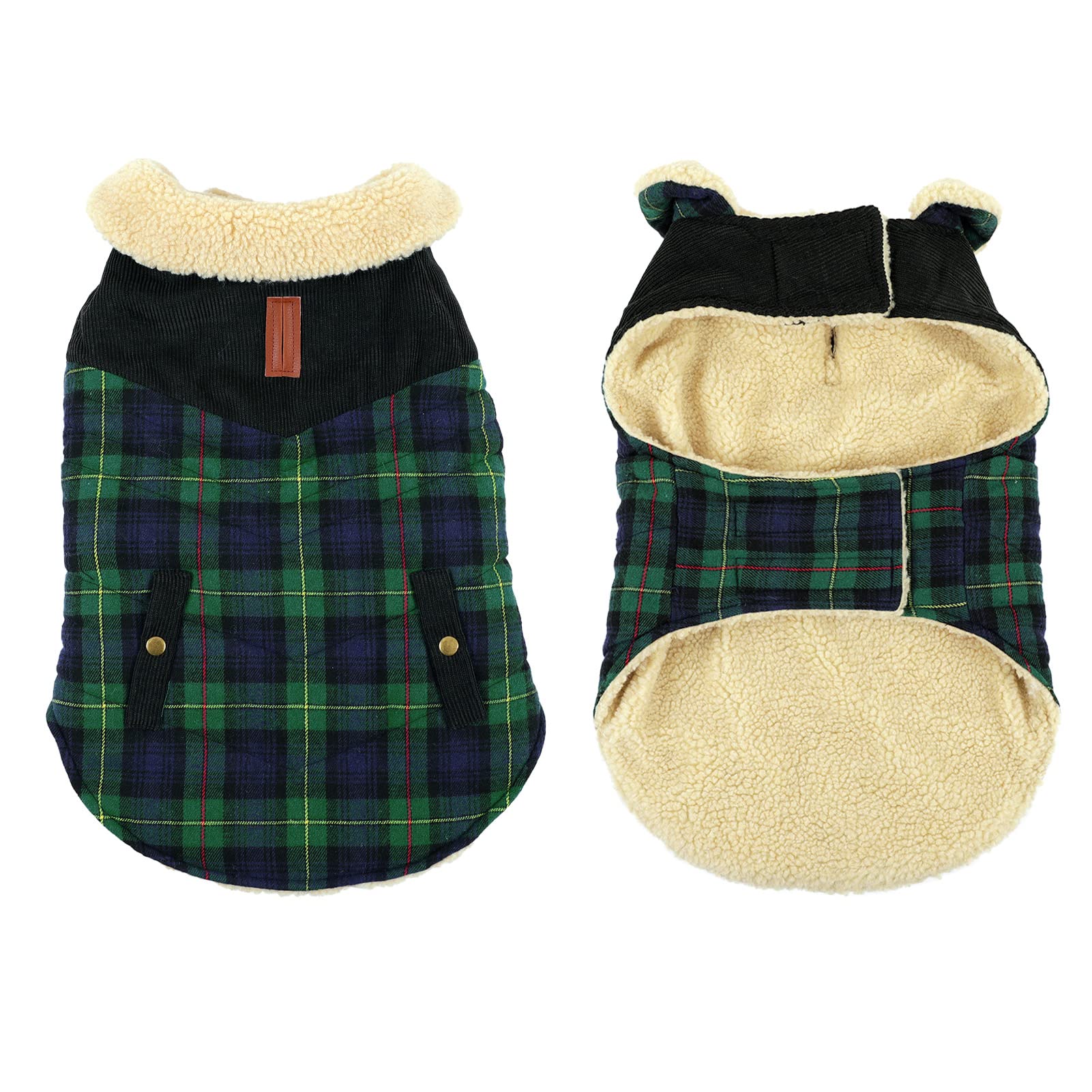 Manteau hiver Preferhouse pour chien moyen plaid vert, confort lors de promenades.