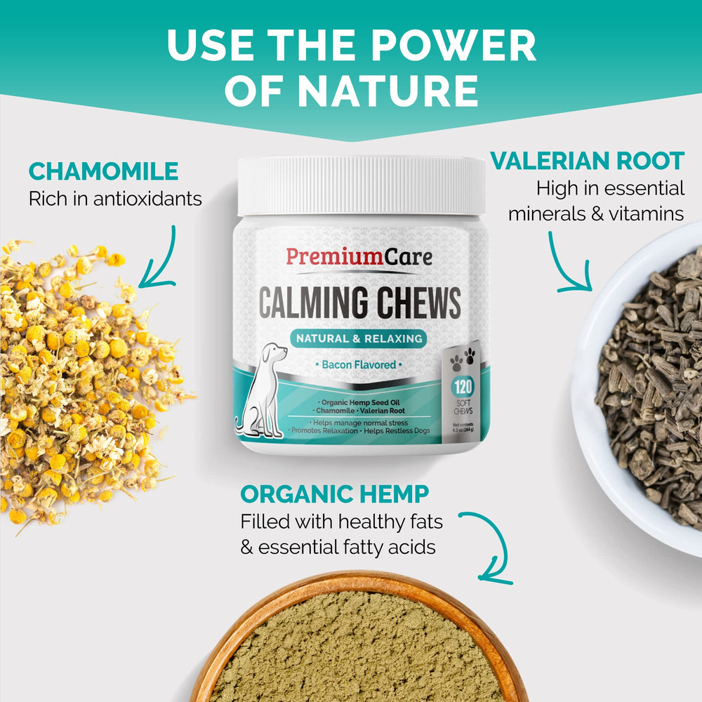 Premium Care Calming Chews – emballage attrayant, idéal pour une routine quotidienne.
