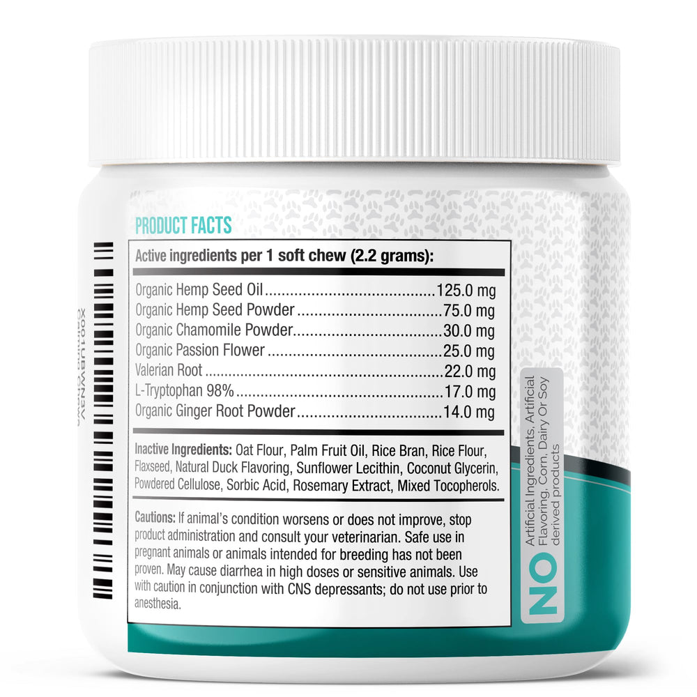 Premium Care Calming Chews – gourmandises pour chien, aide potentielle lors de situations stressantes.