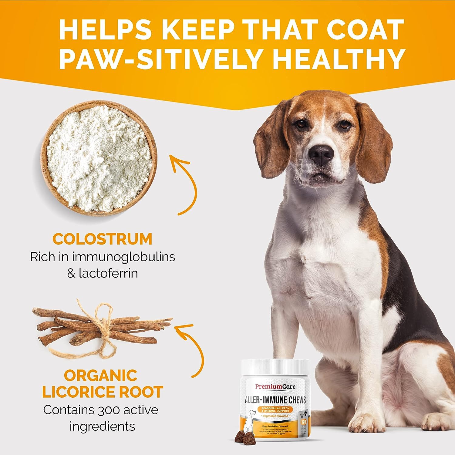 Premium Care omega chien: acides gras bénéfiques pour la vitalité et la peau.