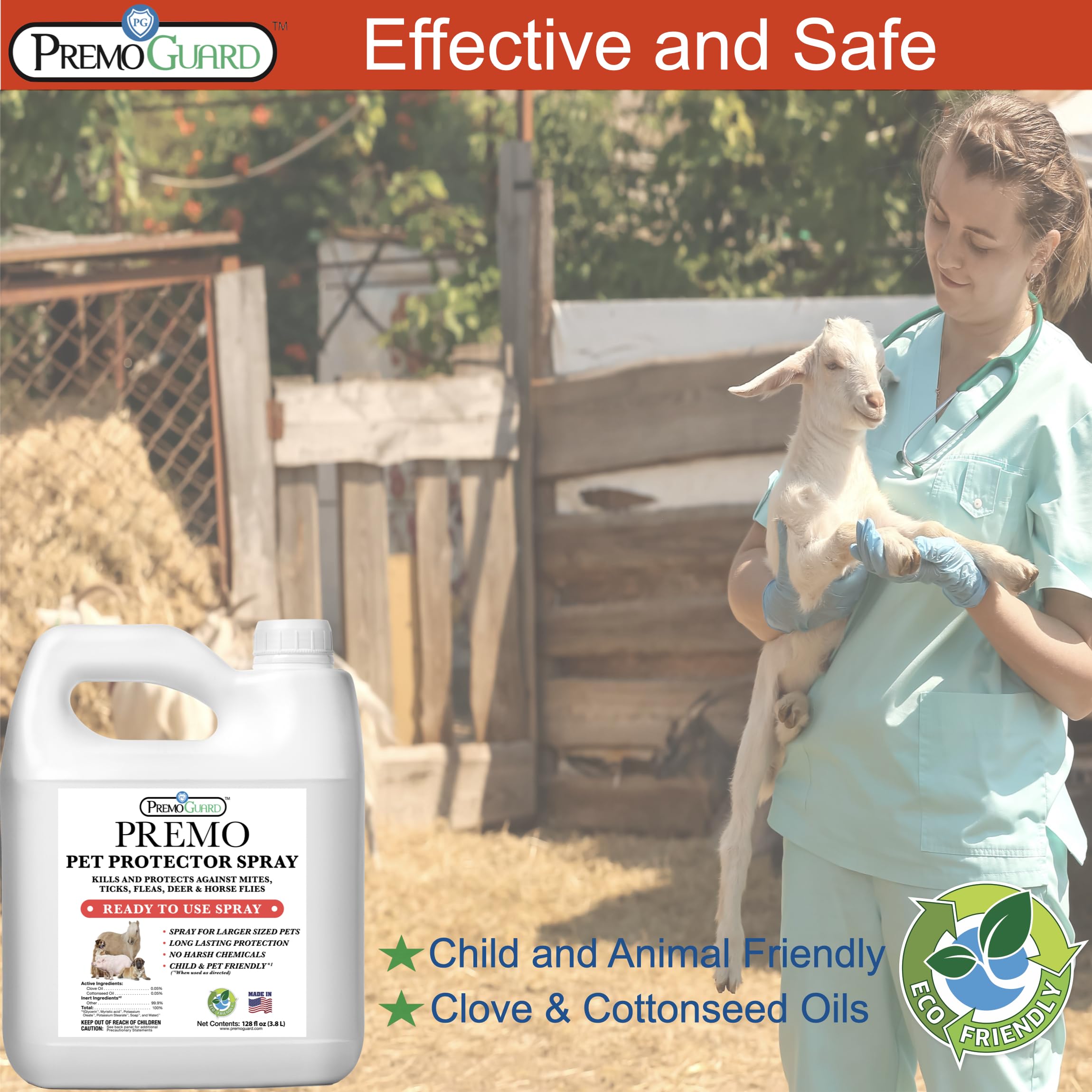 Premo Guard Spray appliqué sur le poil du chat pour prévention des parasites.