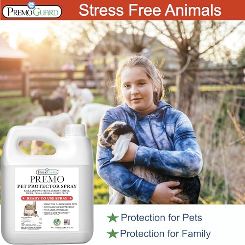 Premo Guard Spray appliqué sur le poil du chien pour protection quotidienne.