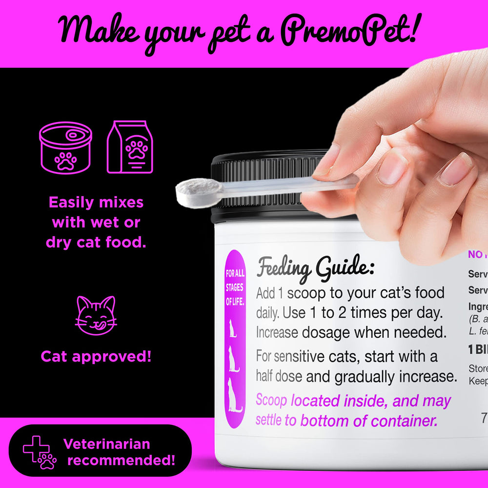 Premo Probiotic chat – utilisation quotidienne : chat plus équilibré et confort digestif.