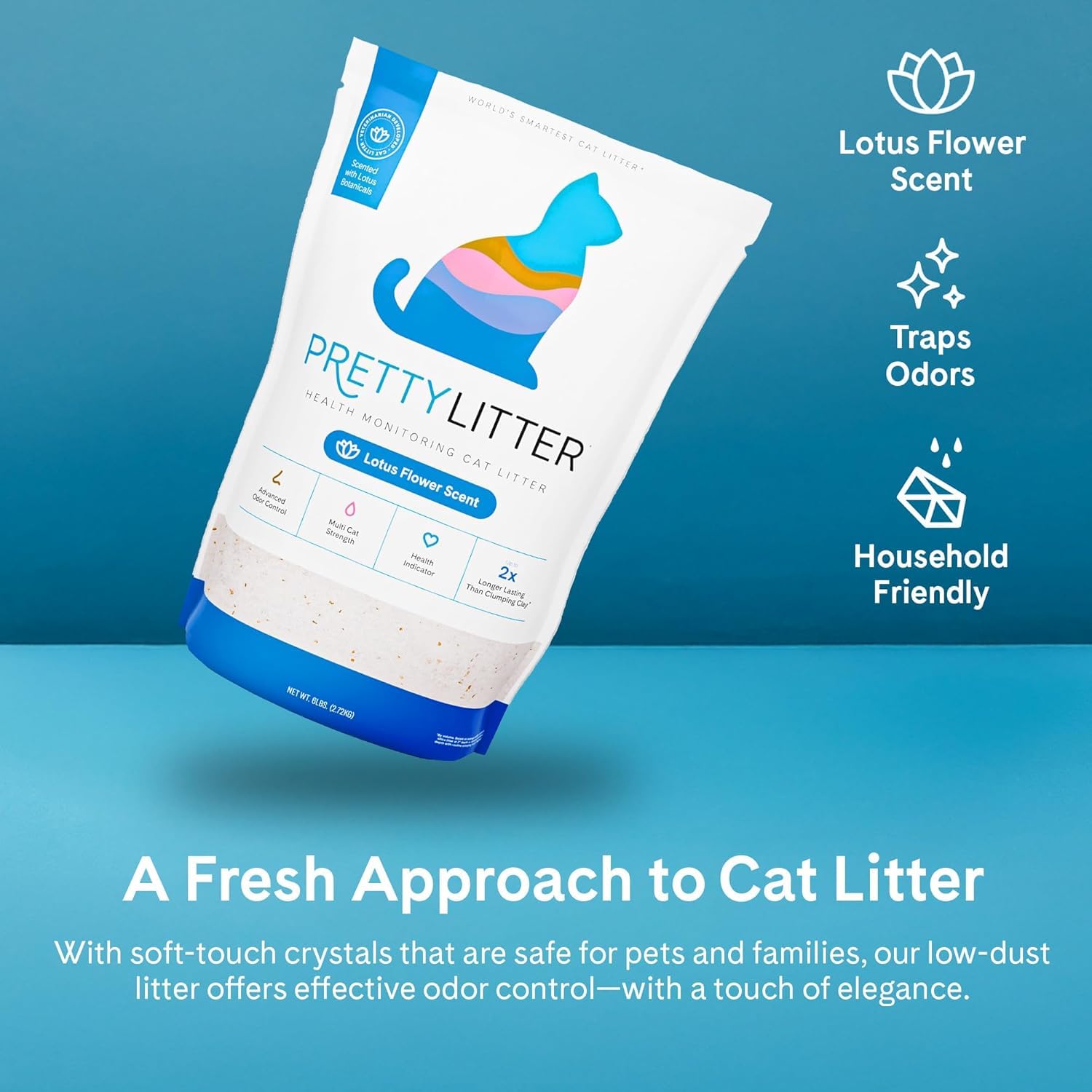 PrettyLitter compatibilite-boite-litiere lotus-fleur, adapté aux boîtes ordinaires et automatiques.
