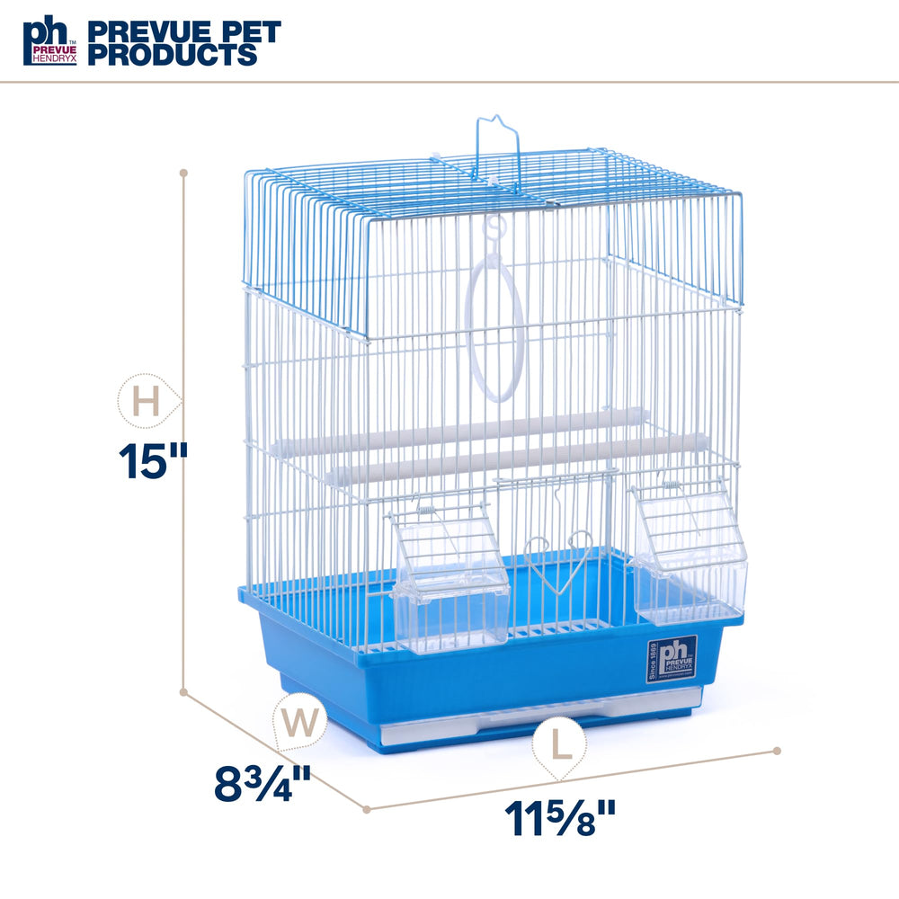 Parure de perchoirs et bols sur la cage Prevue Hendryx pour petits oiseaux.
