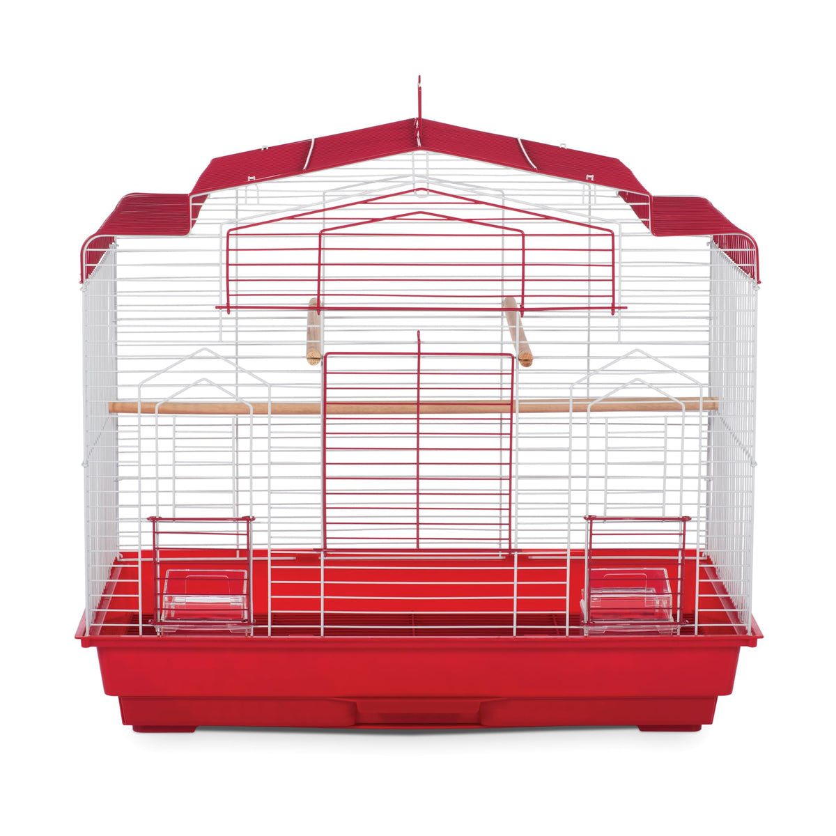 Cage Prevue Pet Barn Style rouge, idéale pour oiseaux domestiques en intérieur.