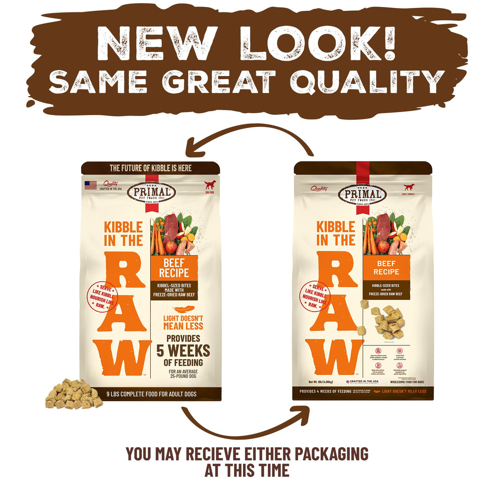 Croquettes Primal boeuf – équilibre nutritionnel possible pour chiens actifs.