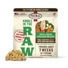 Primal Kibble en cru lyophilisé, sac ouvert et prêt à servir.