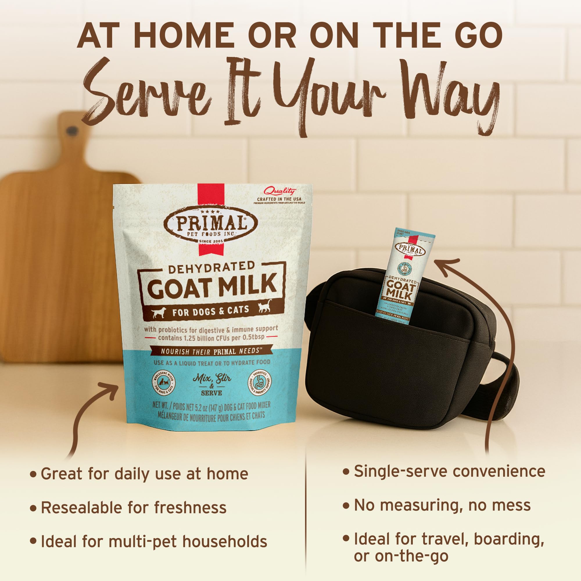 Primal Pet Foods Lait de chèvre en poudre, sans additifs artificiels.