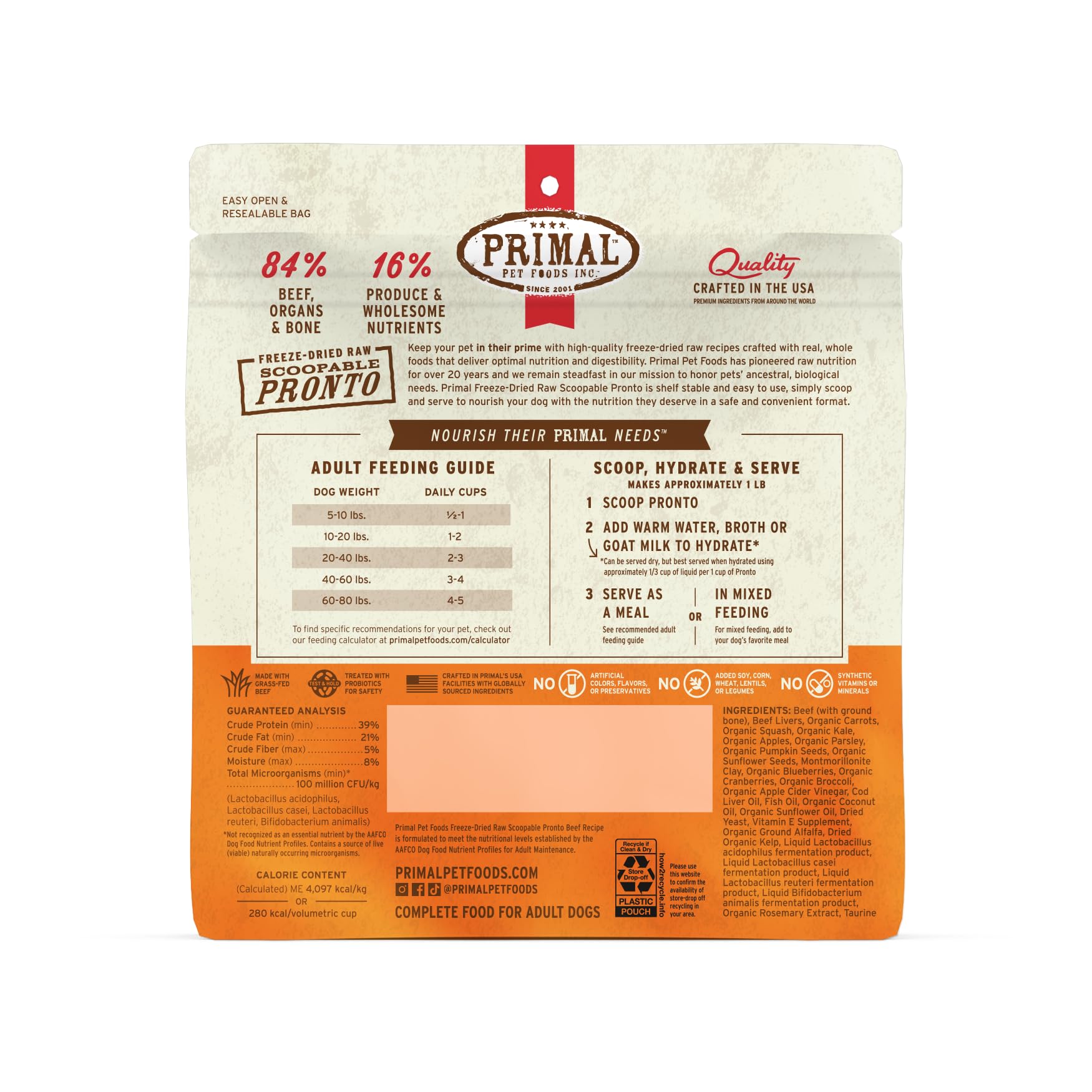 Primal fabrication Etats-Unis, qualité pratique et nutritive.