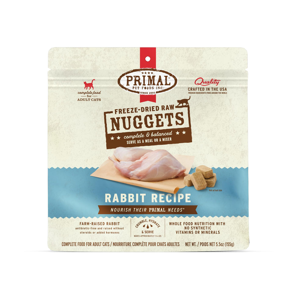 Primal Nuggets lapin cru: texture croustillante idéale pour l'alimentation naturelle.