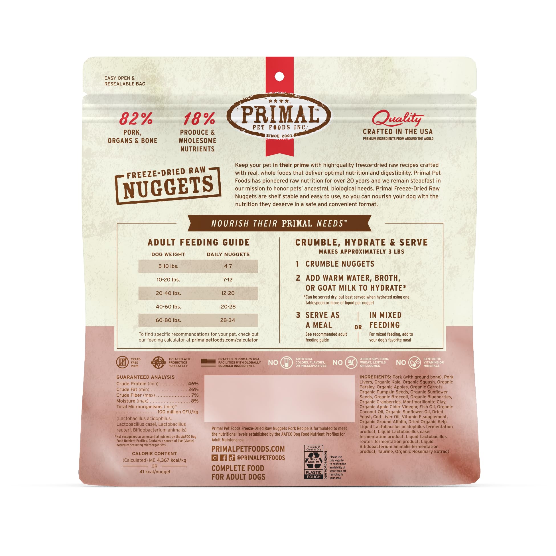 Primal Pet Foods Nuggets porc haute-proteine, soutien potentiel à lenergie.