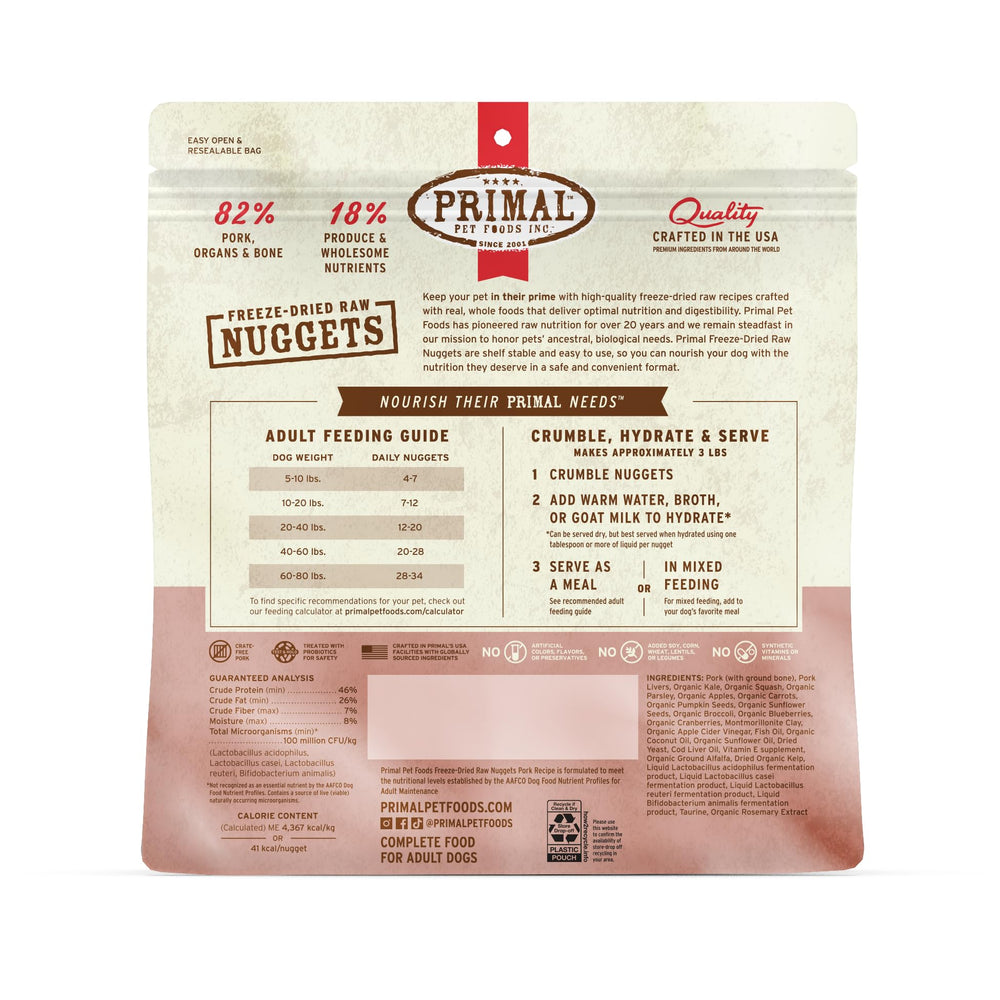 Primal Pet Foods Nuggets porc haute-proteine, soutien potentiel à lenergie.