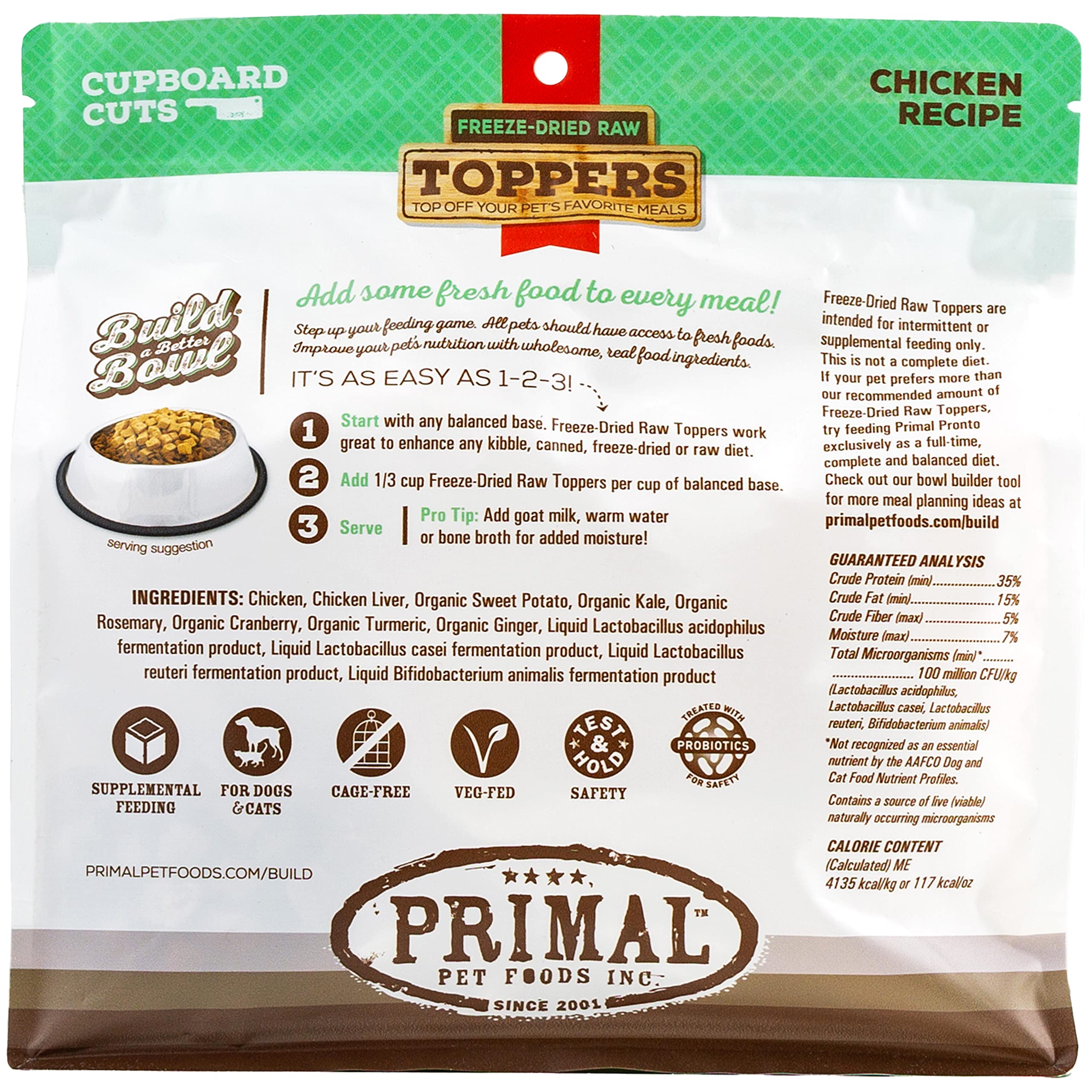Topper Primal sans additifs, ingrédients simples et sûrs