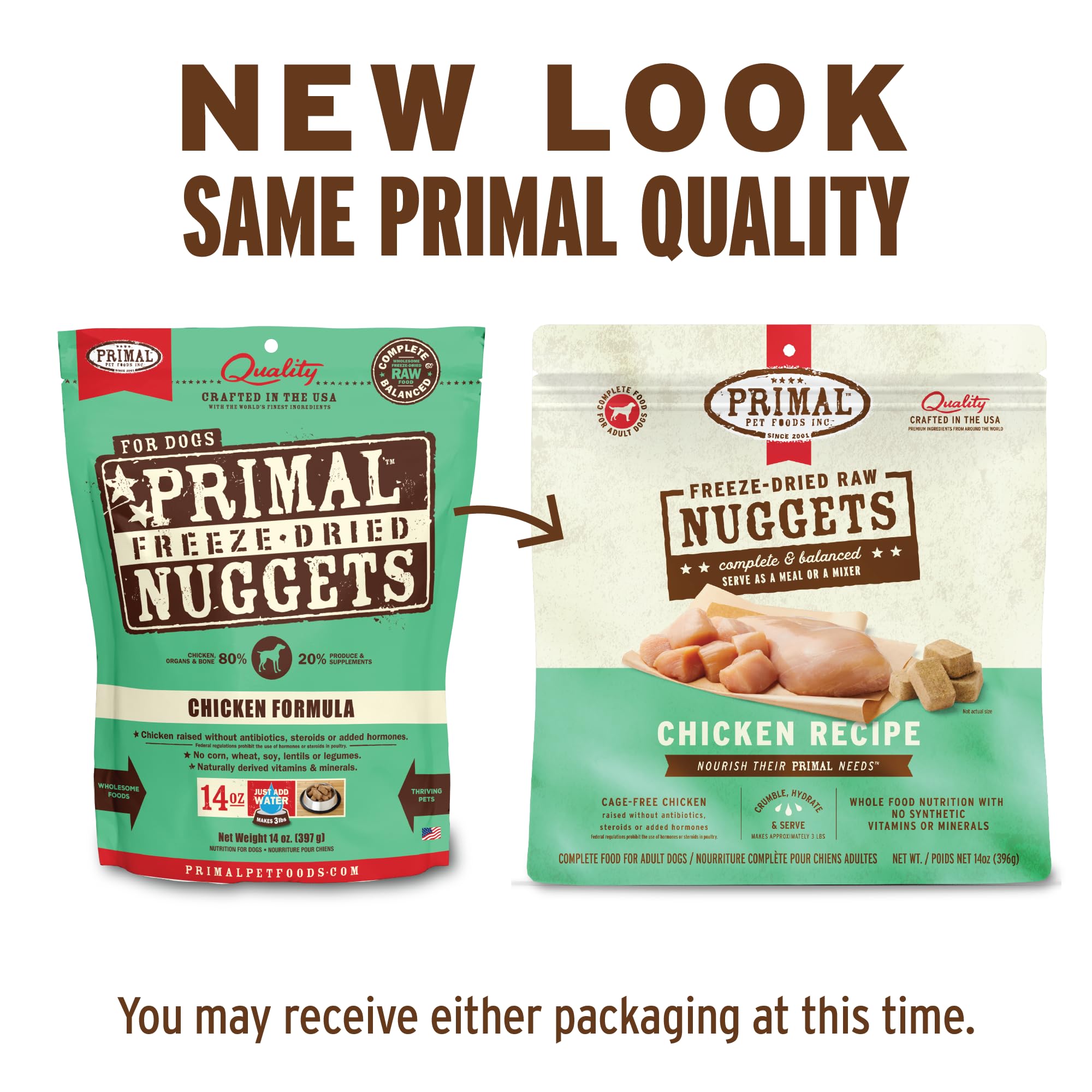 Primal Pet Foods – Bol avec bouchées poulet séchées, repas facile.