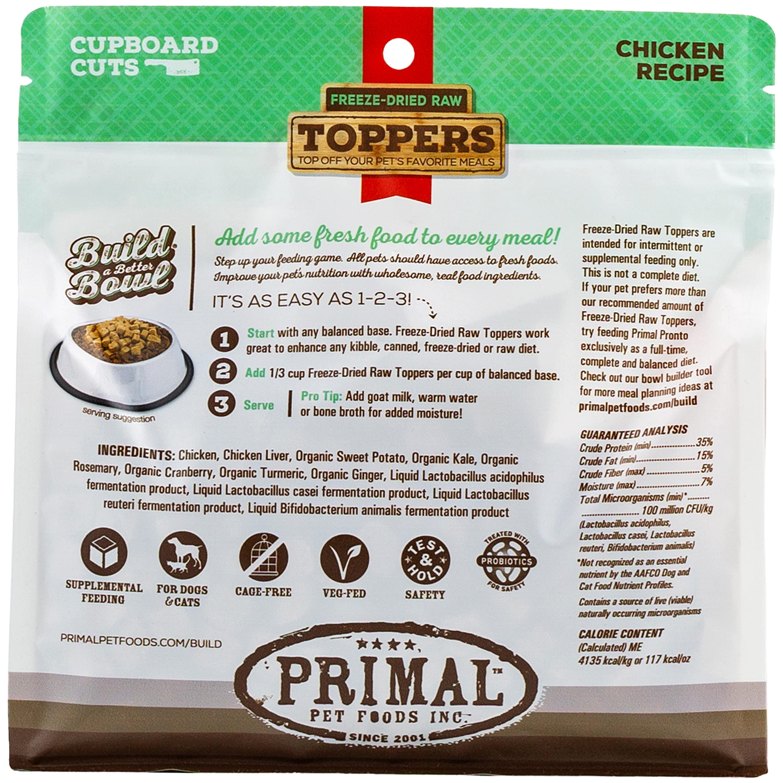 Récompense idéale pour entraînement Primal Pet Foods toppers.