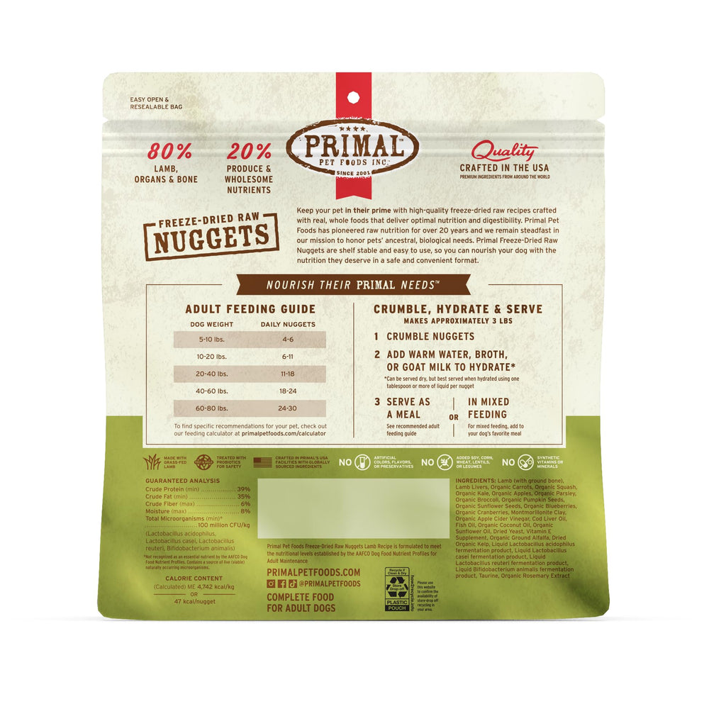 Fabriqué aux États-Unis Primal Pet Foods, haute qualité et traçabilité.