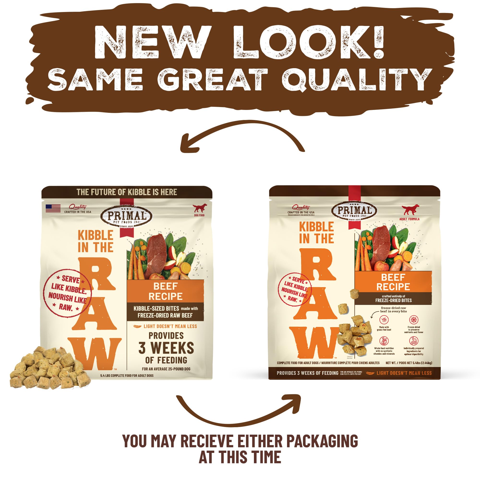 Primal Pet Foods Kibble en cru repas prêt à servir, sans hydratation nécessaire