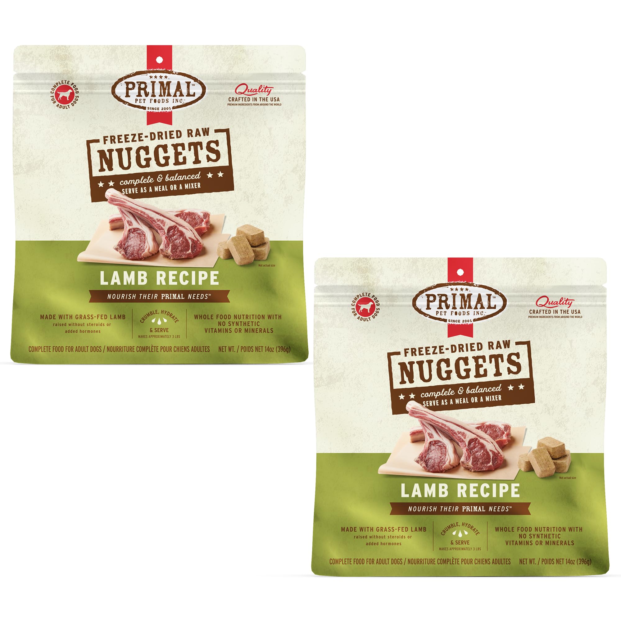 Nuggets d'agneau lyophilisés Primal Pet Foods, texture croustillante et protéines de qualité.