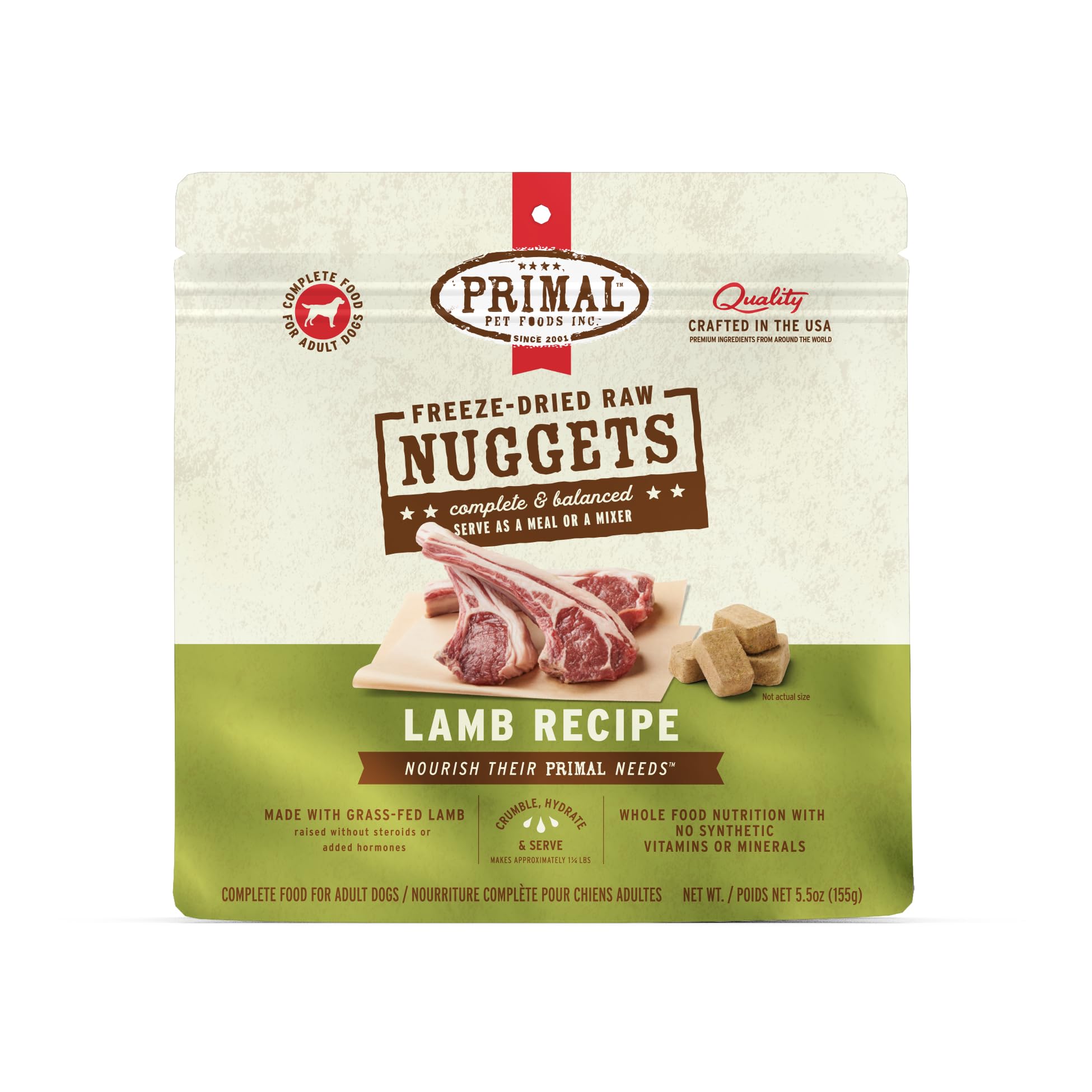 Primal Pet Foods morceaux agneau lyophilisés : croquant et nutriments essentiels pour un repas pratique.