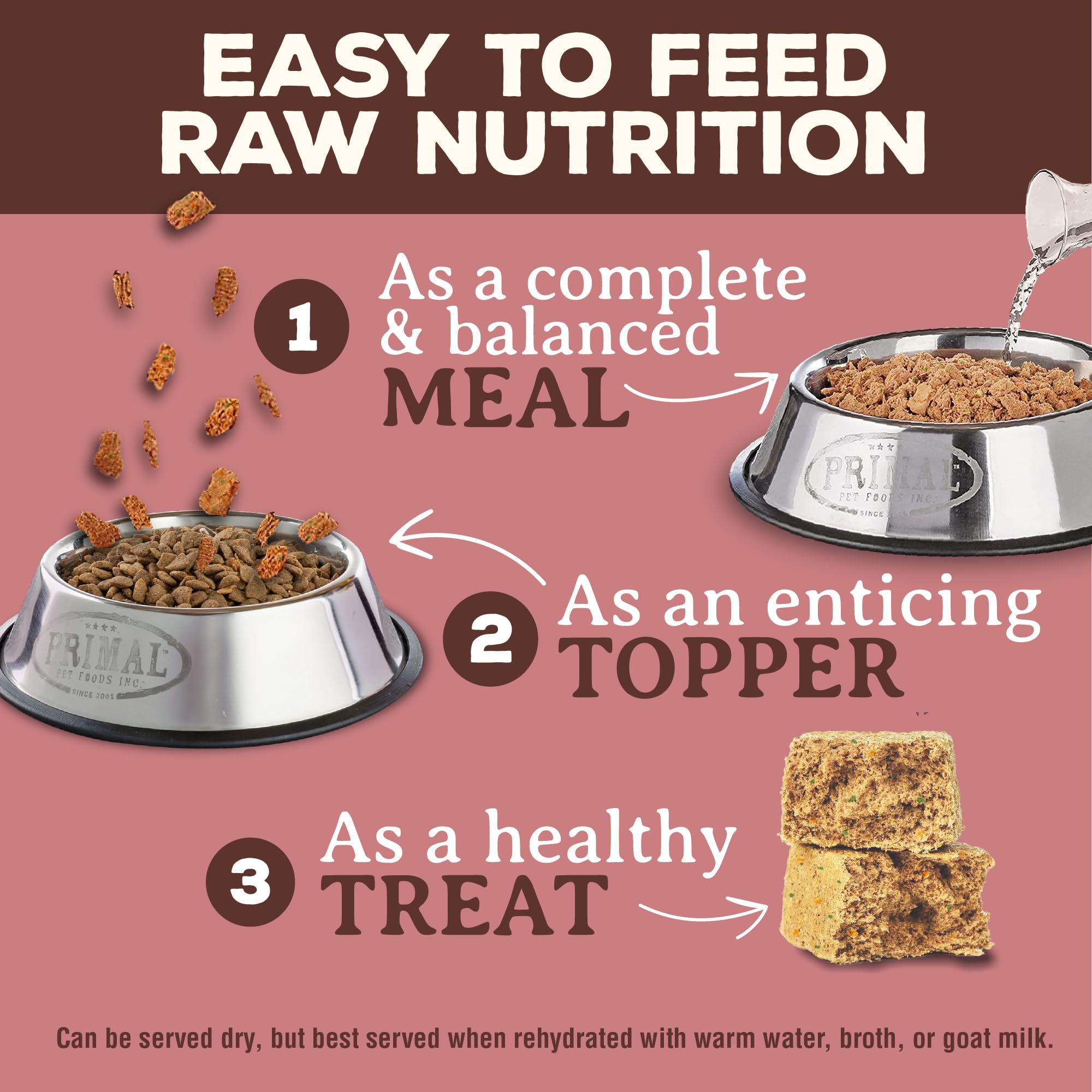 Nuggets Primal alimentation complète sans céréales pour chiens sensibles.