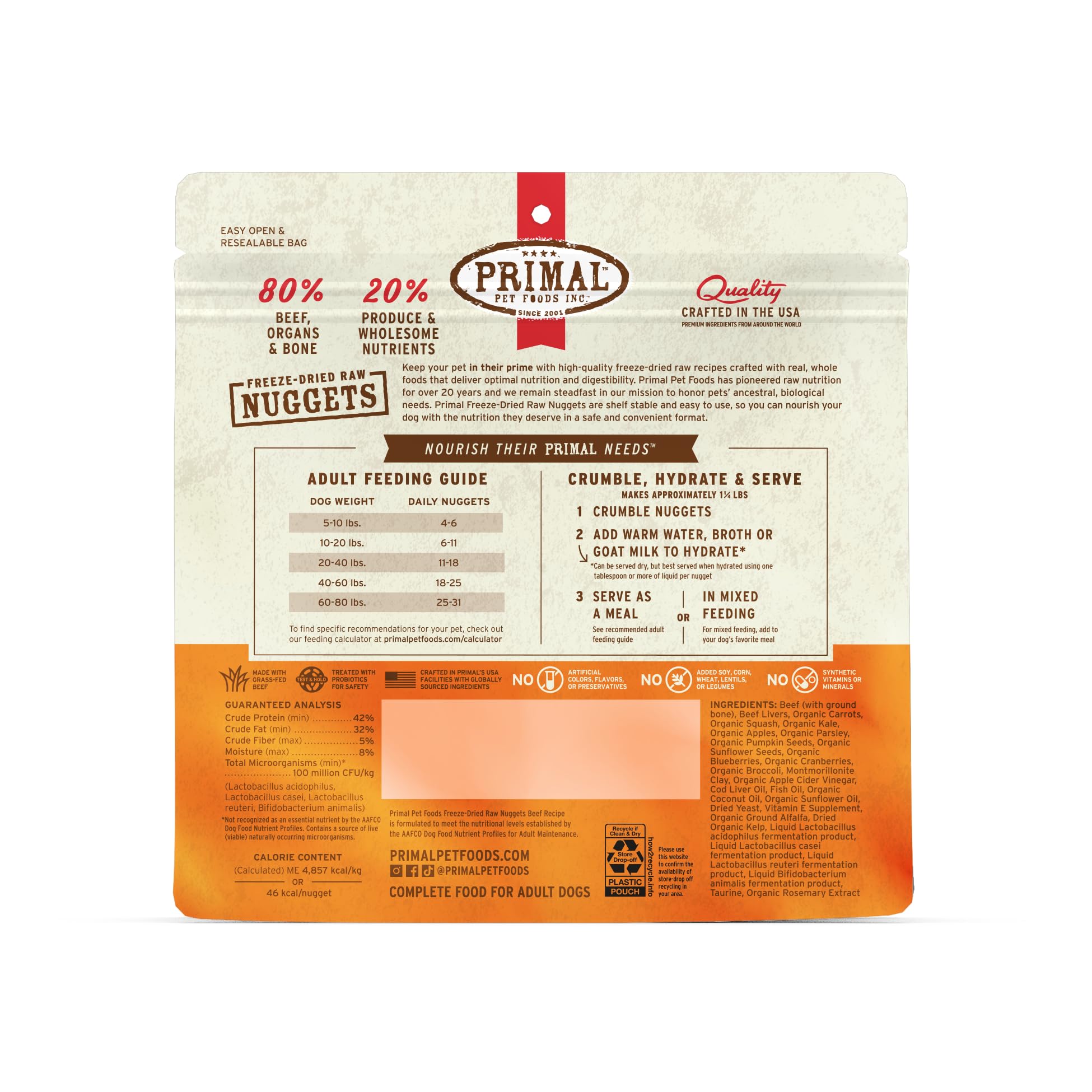 Repas complet Primal Boeuf, pratique et polyvalent pour l’alimentation canine.