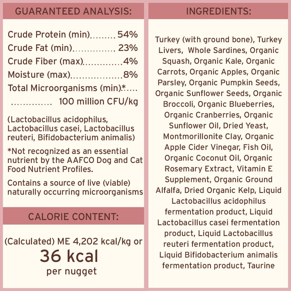 Nuggets Primal Pet Foods réhydratés pour texture naturelle et appétente.