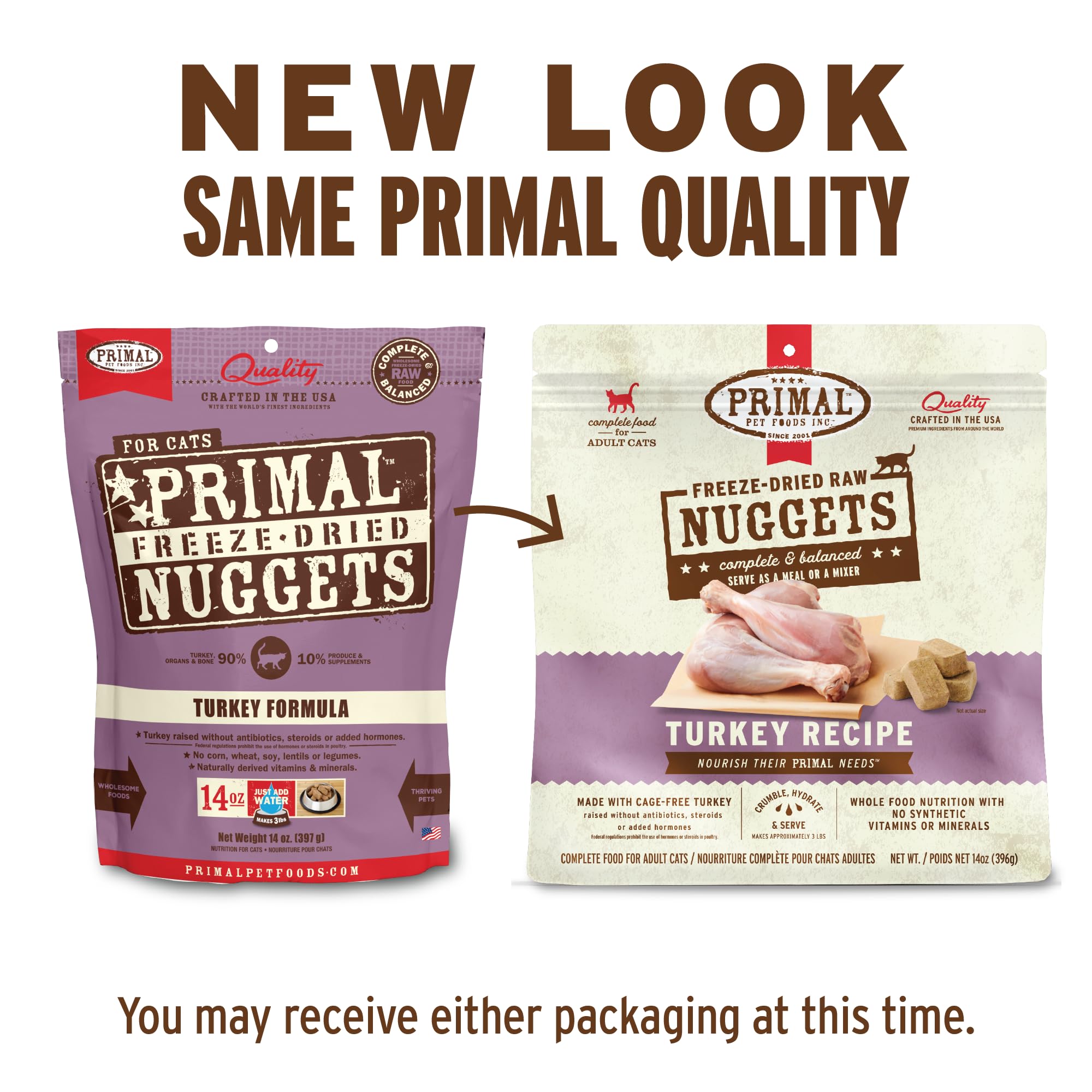 Gros plan sur les nuggets dinde séchés Primal, texture croustillante et appétit.