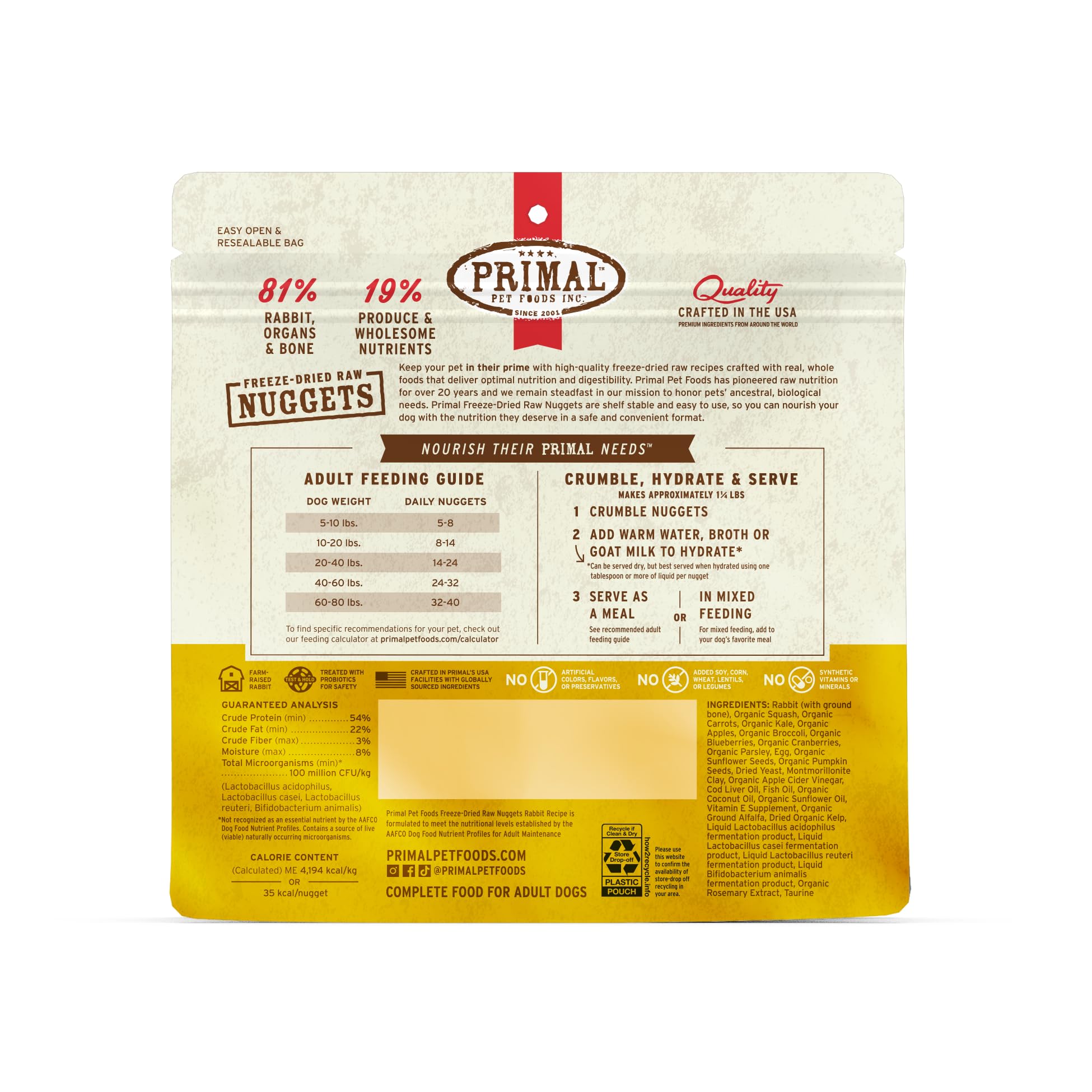 Primal Pet Foods Nuggets lapin — réhydraté pour satisfaire l instinct naturel du chien