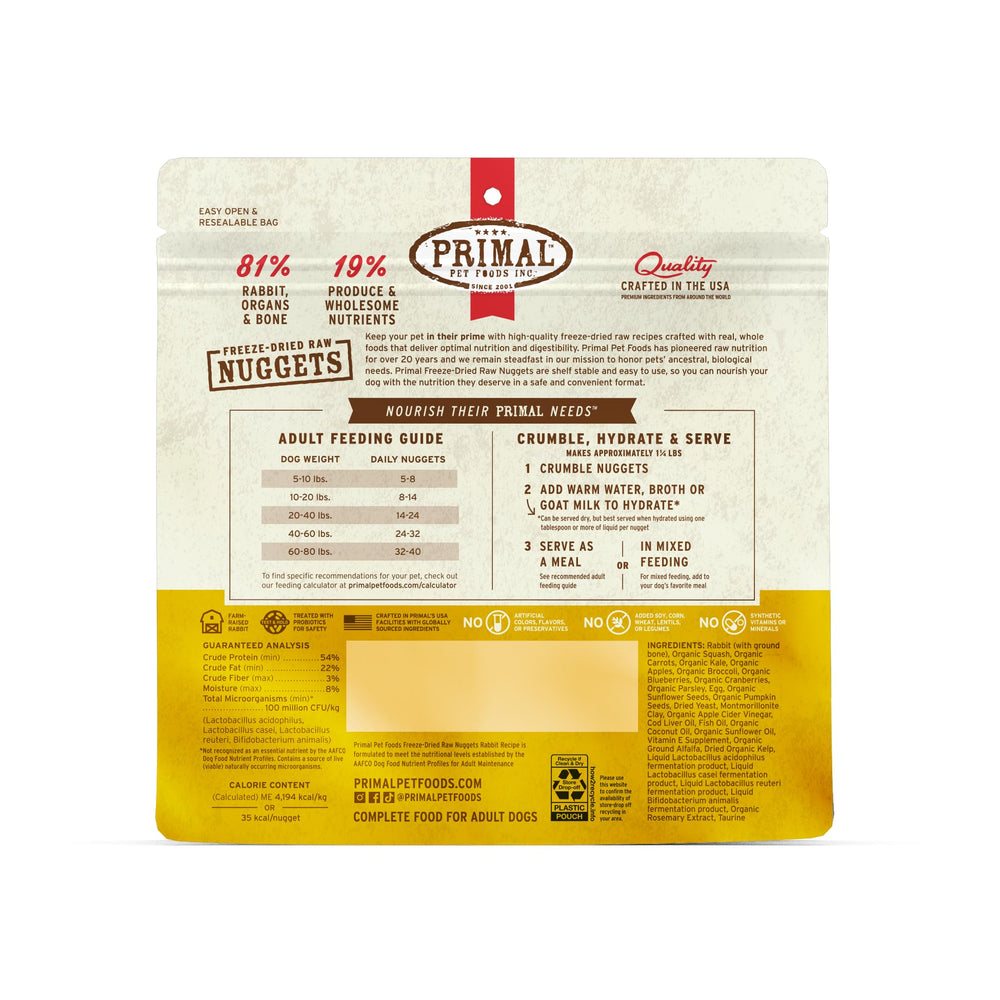 Primal Pet Foods Nuggets lapin — réhydraté pour satisfaire l instinct naturel du chien
