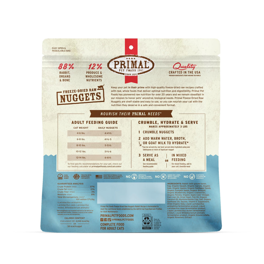Primal lapin nuggets-probiotiques soutien potentiel pour la digestion féline