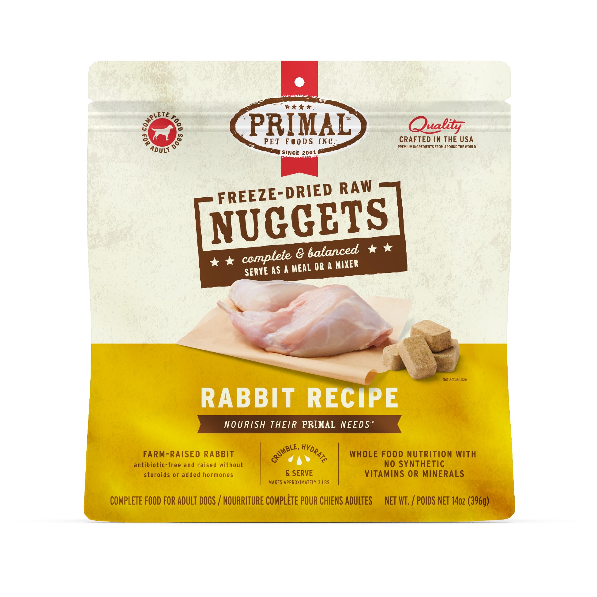 Nuggets Primal au lapin, vue générale prête à nourrir