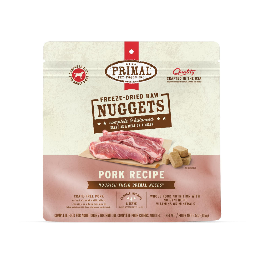 Nuggets Primal pour chien, emballage pratique et facile à servir.