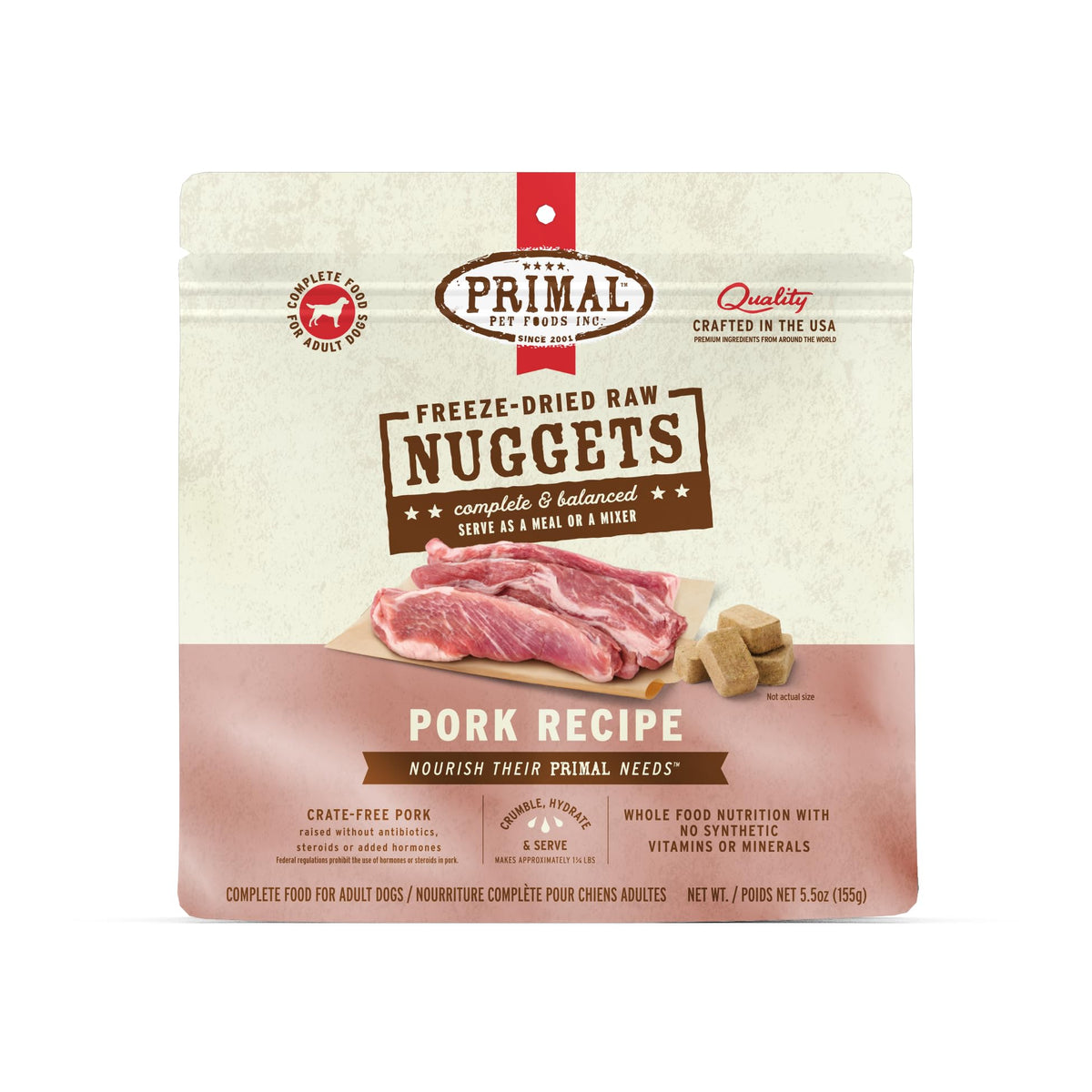 Nuggets Primal pour chien, emballage pratique et facile à servir.