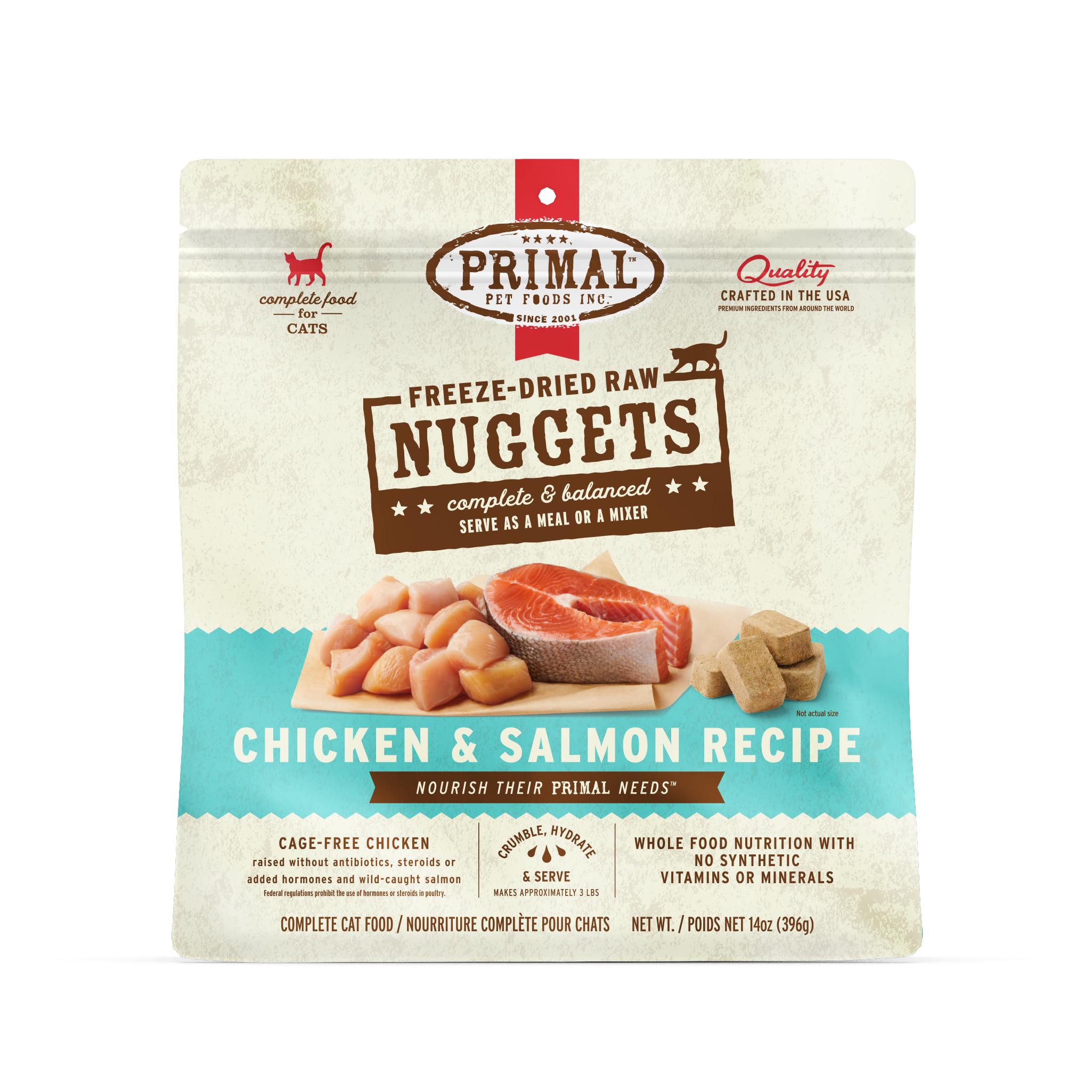 Nuggets Primal Pet Foods emballage clair et pratique pour le stockage et l'utilisation