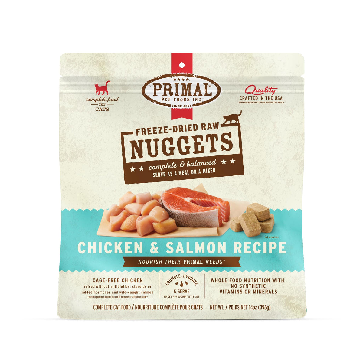 Nuggets Primal Pet Foods emballage clair et pratique pour le stockage et l'utilisation