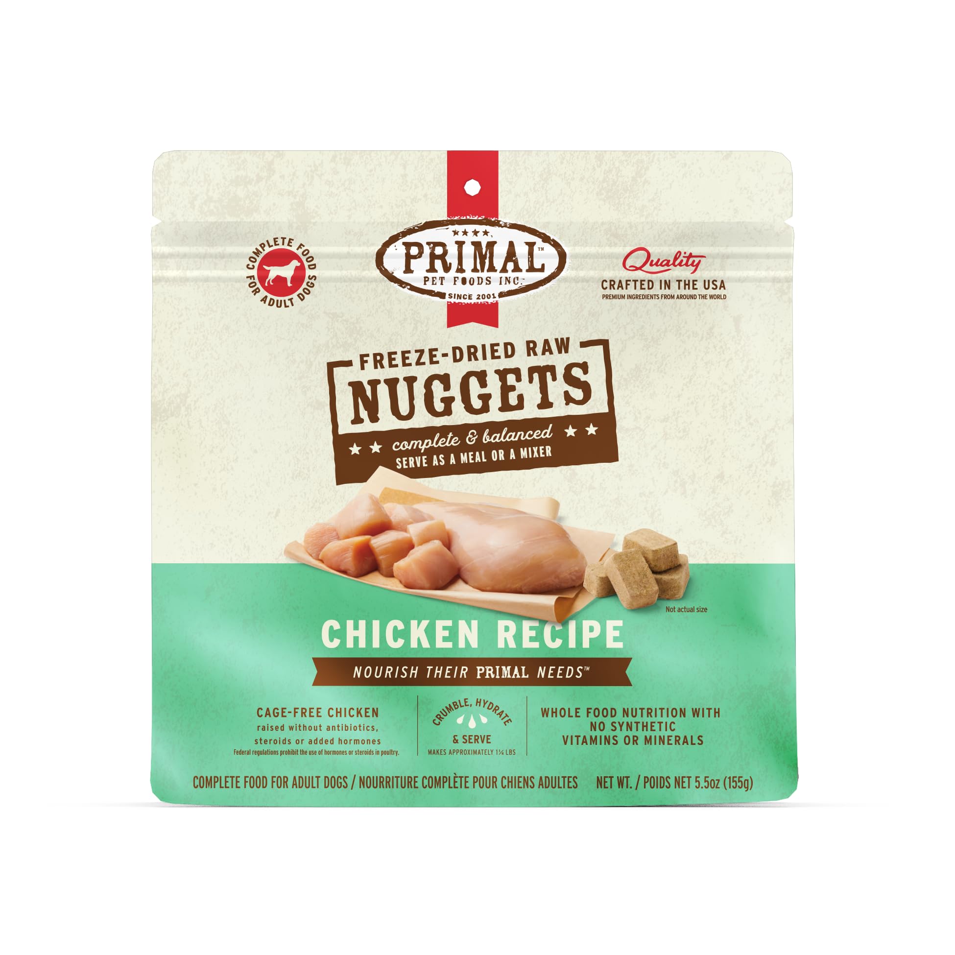 Primal Pet Foods – Nuggets poulet séchés, repas complet et pratique.
