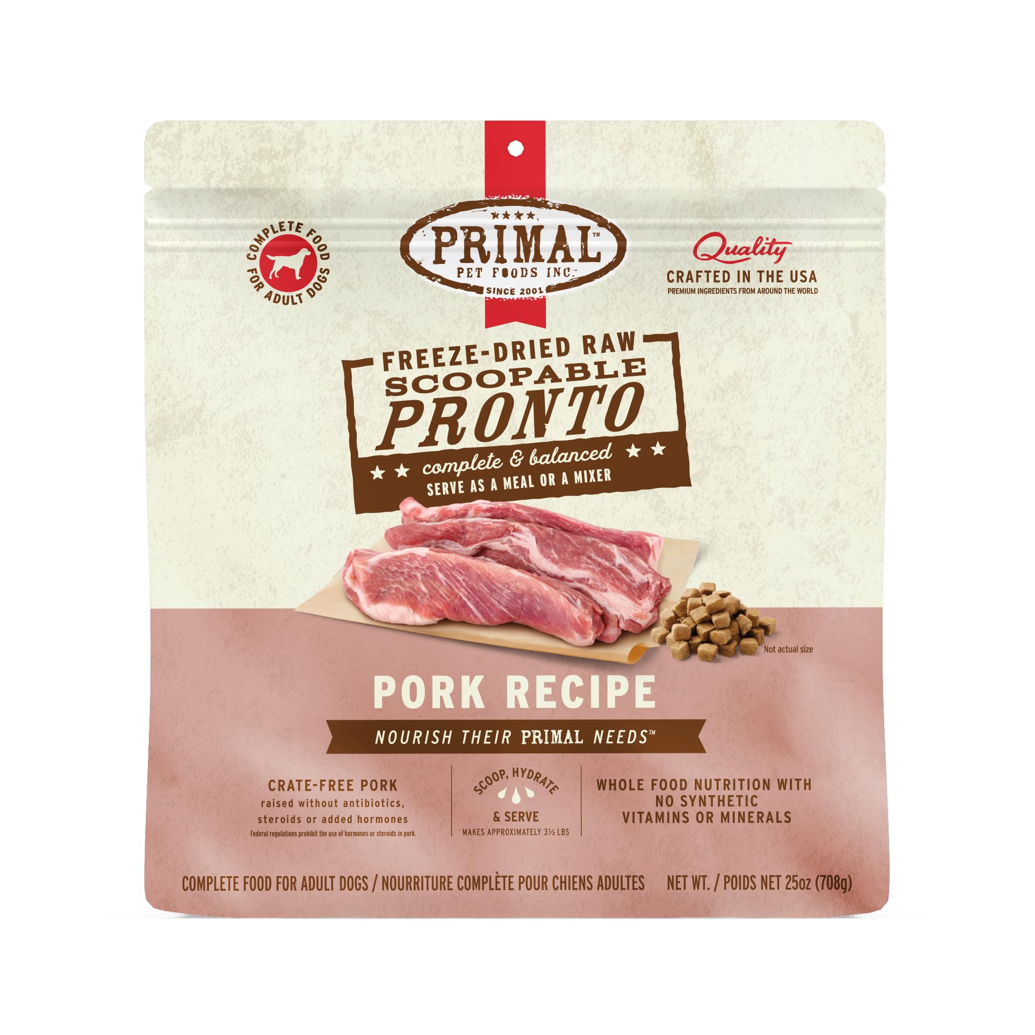 Primal Pronto Mini Nuggets au porc, bouchées protéinées pour chiens actifs.